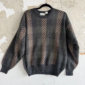 Vtg 90s Grandpa Sweater Geometric Knit Pattern Cozy Retro Mens M Boundry Waters